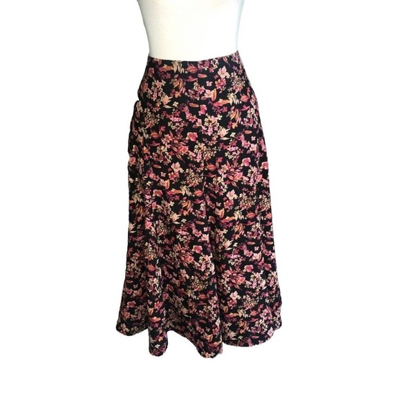 Christopher & Banks Sz 4 Microfiber Midi Long A-Line Skirt Flare Floral Side Zip - Picture 1 of 11